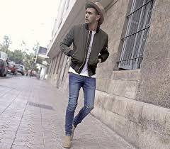Ha Ter Zara Military Green Bomber Jacket Zara White Tee Pull Bear Blue Jean Chelsea Boots Fashio Green Bomber Jacket Outfit Menswear Mens Fashion Casual