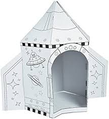 Amazon Com Fun Express Cardboard Rocket Spaceship Playhouse 5 Feet Tall And Easy Storage Coloring H In 2020 Cardboard Houses For Kids Cardboard House Simple Storage