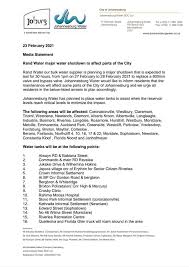 Rand water previously known as the rand water board is a. Johannesburg Water åœ¨twitter ä¸Š Joburgupdates Rand Water Major Water Shutdown To Affect Parts Of The City Cityofjoburgza P Https T Co C9u75vesro Twitter