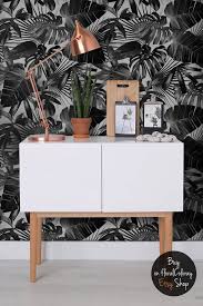 Black And White Tropical Mural Wallpaper Black And White Tropical Leaf Wallpaper Dark Fabric Etsy Leaf Wallpaper Wall Decor Decor