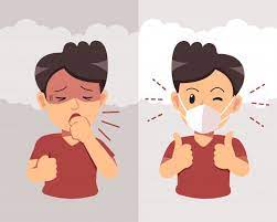 air pollution concept man coughing and wearing protective face mask against smoke graphic resources hand washing poster art reference poses