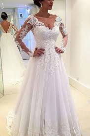 Women's long dresses by the best designers on yoox. Long Sleeves Appliques Lace V Neck Open Back A Line Wedding Dress Wisebridal Com