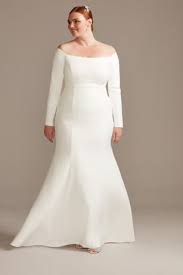Off Shoulder Button Back Plus Size Wedding Dress David S Bridal Plus Wedding Dresses Davids Bridal Wedding Dresses Wedding Dress Styles