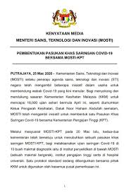 Check spelling or type a new query. Mosti On Twitter 20 Mac 2020 Kenyataan Media Menteri Sains Teknologi Dan Inovasi Mosti Khairykj Pembentukan Pasukan Khas Saringan Covid 19 Bersama Mosti Kpt Mosti Sti Perangicovid19 Https T Co Oef1hwvgq8