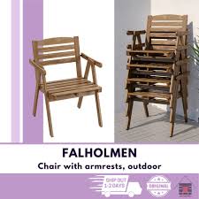 The dark gray stain allows some of the natural wood grain to show through. Ikea Falholmen Chair With Armrests Outdoor Light Brown Stained Grey Brown Stackable Shopee Malaysia