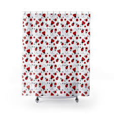 Ladybug Shower Curtains Girls Bathroom Floral Bath Room Decor Girls Red Lady Bug Ladybird Shower Curtain Kids Bathroom Bug Decorations Kids Shower Curtain Girls Room Decor Girls Bathroom