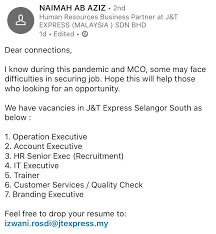 Human resources development approved by the human resources board. Getme Hired A Twitteren J T Express Selangor South Is Hiring There Are A Total Of 7 Positions Open For Recruitment Don T Wait Send In Your Updated Resume Now Https T Co Ash3hgusnl