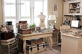 It adds a vintage appeal to any corner or surface. Vintage Craft Room Vintage Craft Room French Country Crafts Vintage Sewing Rooms