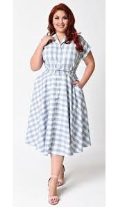 Unique Vintage Plus Size Light Blue White Gingham Alexis Shirtdress Plus Size Dresses Vintage Dresses 1950s Fashion