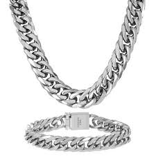 Solid Stainless Steel 16mm Miami Cuban Link Chain And Bracelet Set Stainless Steel Necklace Necklace Bracelet Set
