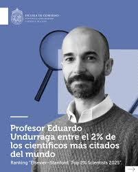 📢 Felicitamos al profesor Eduardo Undurraga que fue destacado entre el 2%  de los científicos más citados del mundo en el ranking Elsevier–Stanford  2025. 🔹Su trabajo en salud pública, economía de la