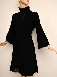 Vintage 70s Black Crochet Knit Bell Sleeve Open Work Dress By Vintage Dress 70s Dresses For Work Black Crochet