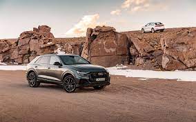 Download Wallpapers Audi Q8 2018 S Line 4k Exterior New Black Q8 Front View New White Q8 Rear View Crossovers German Cars Tfsi 55 Tfsi Quattro Audi Audi Q8 Audi Cars