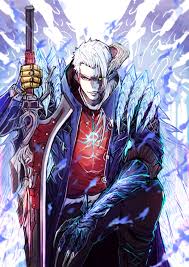 long long guaiwu yuan, nero (devil may cry), devil may cry (series), devil  may cry 5, absurdres, highres, 1boy, blue jacket, claws, devil breaker,  devil trigger, glowing, glowing eyes, glowing wings, hood,