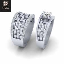 Mesh Design Matching Engagement Ring Band Set With Images Band Engagement Ring Antler Wedding Ring Sets Matching Couple Rings
