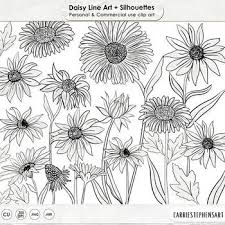 Black And White Daisy Clipart Flowers Daisies Png Digital Stamps Daisy Flower Line Art Floral Silhouette Line Art Line Art Images Clip Art Borders