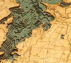 Lake Champlain 3 D Nautical Wood Chart 13 5 X 43 Dark Frame