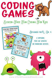 Coding Games Activities For Kids Who Love Cats Monsters Coding For Kids Computer Games For Kids Coding Games