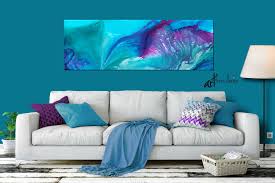 This is an example of a traditional formal living room in new york with white walls, medium hardwood flooring and feature lighting. Purple Teal Watercolor Canvas Panoramic Aqua Blue Turquoise Etsy Purple Living Room Watercolor Canvas Feminine Office Decor