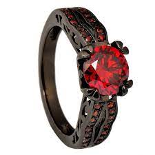 Amazon Com Junxin Black Gold 8mm Round Dark Red Ruby Cz Filled Solitaire Ring Engagement Size5 X2f 6 X2f Black Gold Ruby Wedding Ring Sizes Gold Filled Ring