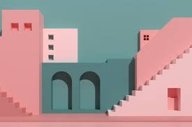 minimal style of architectural buildings with stairs and arches housing on pastel color background presentation shade and shadow 3d rendering pastel color background background pastel colors