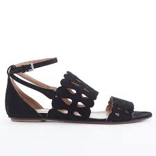 Black Ankle Strap Sandals Flat Alaia Black Suede Leather Squiggly Strap Ankle Strap Flat Sandal Shoes Eu37 Us7 Fashion Clothing Shoes Acc Ankle Strap Sandals Flat Ankle Strap Flats Shoes
