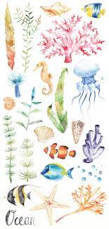 Watercolor Ocean Set Watercolor Ocean Ocean Drawing Watercolor Sea
