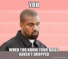 If you have not yet felt testes inyour scrotum, see a physician immidiately. You When You Know Your Balls Haven T Dropped Make A Meme