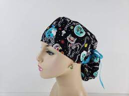 Ponytail Surgical Scrub Cap Folkloric Skeletons Day Of The Etsy Scrub Caps Surgical Scrub Caps Bouffant Hat