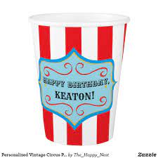 Personalized Vintage Circus Party Cup Zazzle Com Vintage Circus Party Circus Party Party Cups