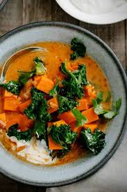 Sweet Potato And Kale Coconut Curry Soup Kitchen Confidante Recipe In 2020 Stew Chicken Recipe Curry Soup Coconut Curry Soup Recipe