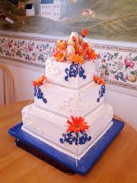 Wedding Cake Made For A Good Friend S Daughter Her Colors Were Royal Blue And Orange I Also Used Orange Wedding Cake Wedding Cakes Blue Coral Wedding Cakes