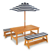 Kidkraft Outdoor Table Bench Set With Cushions Umbrella Navy White Stripes Walmart Com In 2020 Kids Outdoor Table Table And Bench Set Outdoor Tables And Chairs