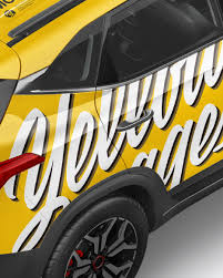 Download Crossover Suv Mockup Back Half Side View High Angle Shot In Vehicle Mockups On Yellow Images Object Mockups PSD Mockup Templates