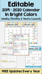 2020 2021 Calendar Printable And Editable In Bright Colors With Free Updates In 2020 Editable Calendar Calendar Printables Monthly Calendar Printable