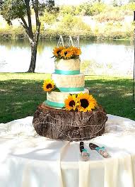 Sunflower And Teal Wedding Cake Country Wedding Cakes Sunflower Wedding Cake Rustic Sunflower Wedding