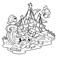 Ocean fish and plants isolated on white background. Sunken Ship Coloring Pages Surfnetkids