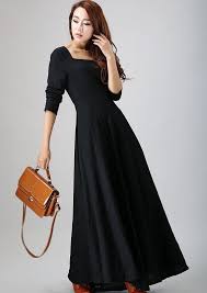 Long Sleeve Linen Maxi Dress With Pocket Black Dress Women Etsy Black Dress Linen Maxi Dress Maxi Dress