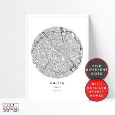 Paris Map Print Paris City Map Printable Wall Art Travel Poster Black And White Map Of Paris Wall Art Paris Street Map Print Paris Poster