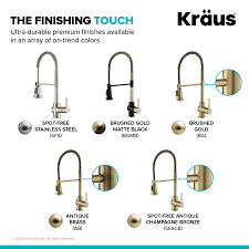 Inspired by professional kitchen design, the britt™ commercial faucet blends performance and style to help you build the kitchen of your dreams. Kraus Kpf 1690bgmb Brushed Gold Matte Black Britt Pull Down Spray Kitchen Faucet With 3 Function Sprayer And High Arc Spout Escutcheon Included Faucetdirect Com