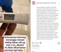 Dalam hantaran tersebut, siti sarah, 37, turut memuat naik sebuah video memaparkan ujian alat kehamilan yang mengesahkan kehamilannya. Siti Sarah Hamil Anak Keempat Betul Tak Sangka Lepas Enam Tahun Dapat Lagi Rezeki Hiburan Mstar