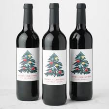 Watercolor Christmas Tree With Ornaments Holiday Wine Label Zazzle Com Watercolor Christmas Tree Holiday Wine Label Holiday Wine