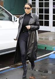 Pin By Britt Hinrichs On Kim Kardashian Leather Coat Outfit Kim Kardashian Outfits Leather Trench Coat