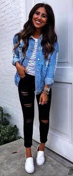 Womens Black And Blue Denim Jacket Jamie Sadock Womens Skinnylicious Capris Spring Outfits Casual Casual Outfits Outfits