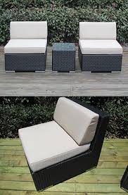 Ohana 3 Piece Outdoor Patio Furniture Conversation Set Black Wicker With Beige Cushions No Assembly Patio Furniture Conversation Sets Beige Cushions Patio Furniture
