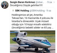 Sbk holding kurucu başkanı ve eastwest international yönetim kurulu üyesi sezgin baran korkmaz'a ait uçak aylardır pandemi süresince avusturya'da mahsur kalan. Prestij Unlu Turk Isadami Sezgin Baran Korkmaz Facebook