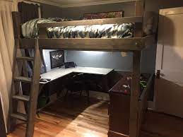 Today, we are going to finish up the loft bed plans by adding two small bookcases and a desktop. Loft Bed Full Size With Desk Underneath Diy Loft Bed Loft Bed Plans Bunk Bed With Desk