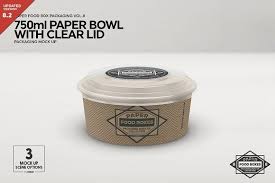 750ml Paper Bowl Clear Lid Mockup Paper Bowls Food Box Packaging Mockup