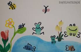 Basteln Mit Kindern Fingerabdrucke Am Teich Frosch Malen Basteln Mit Kindern