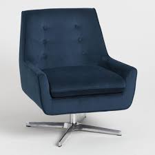 Ink Blue Velvet Brooks Swivel Chair By World Market White Upholstered Chair Swivel Chair Velvet Office Chair